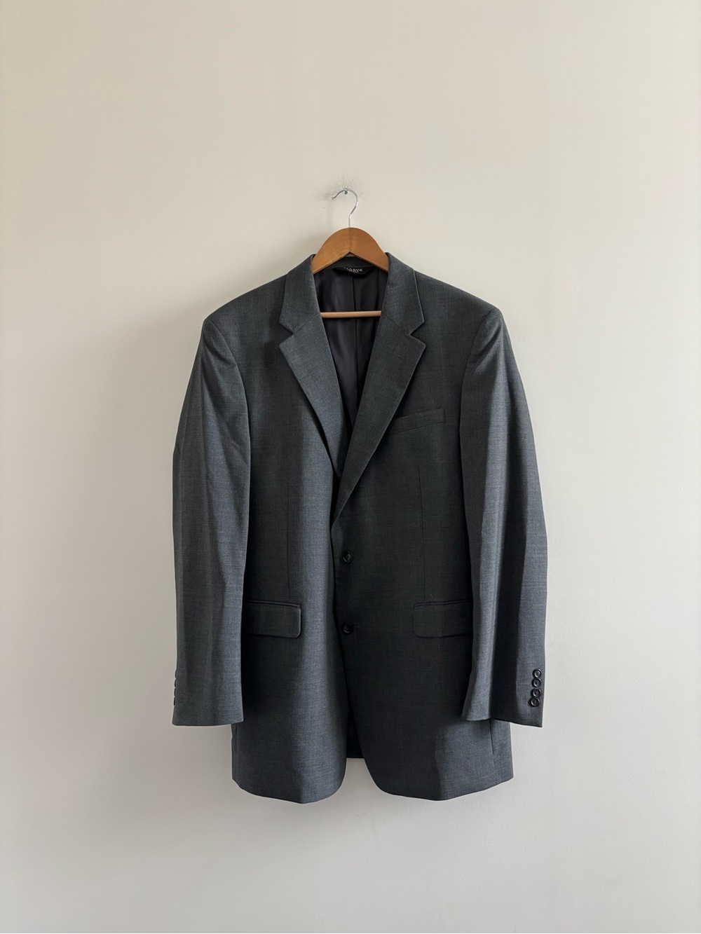 Vintage Jos A Bank Blazer Suit Jacket Gray Wool Mens 46XL Formal Classic Office
